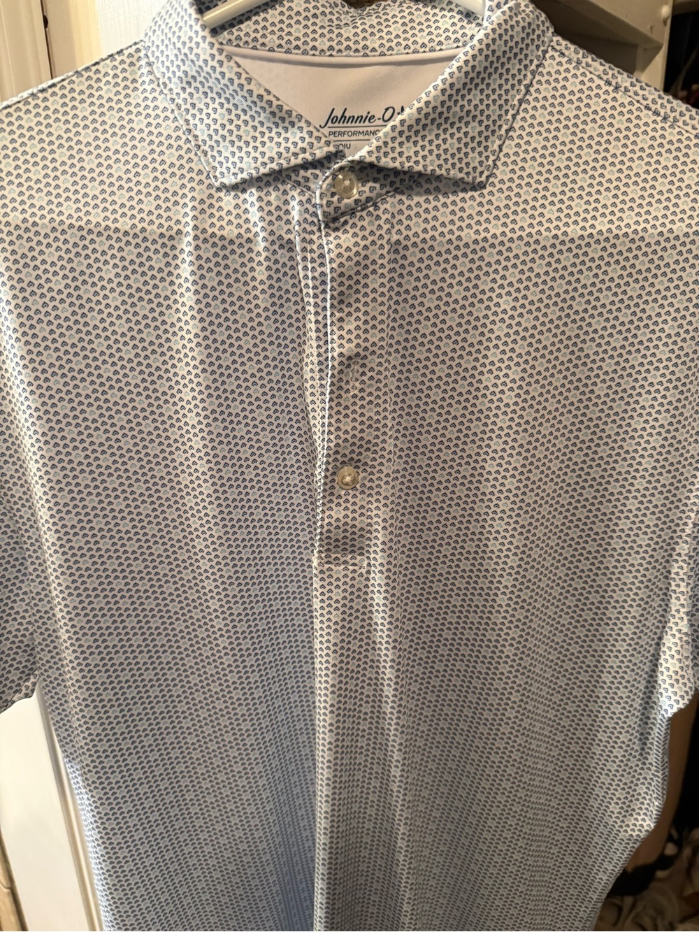 johnnie-O Men's White Polo with Blue Microprint